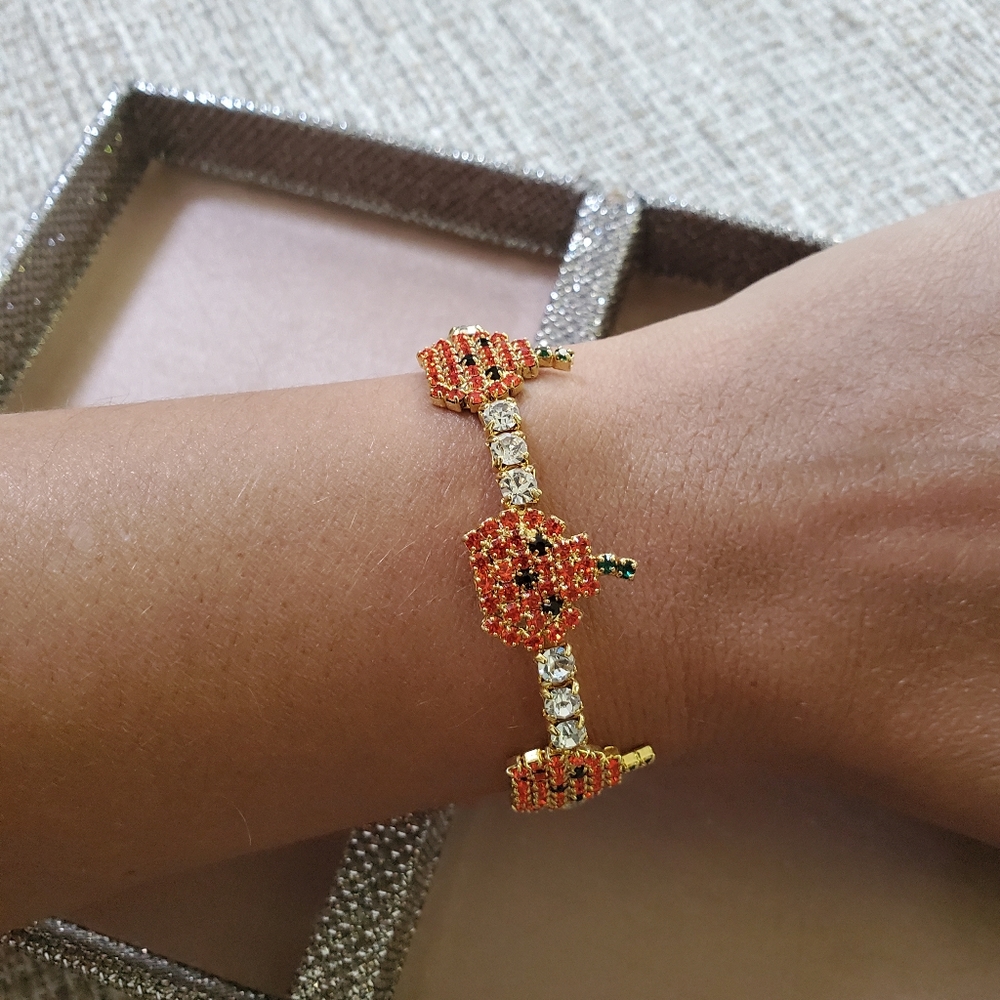 Pumpkin Rhinestone Bracelet Earring Set - Picture 3 of 12